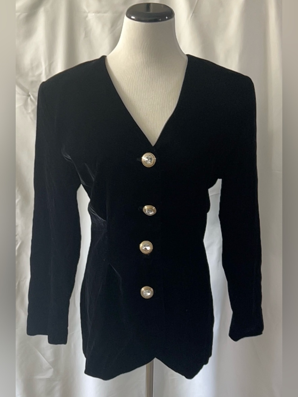 Rampage 90s Black Velvet Rhinestone Button Blazer Jacket Womens Medium VTG